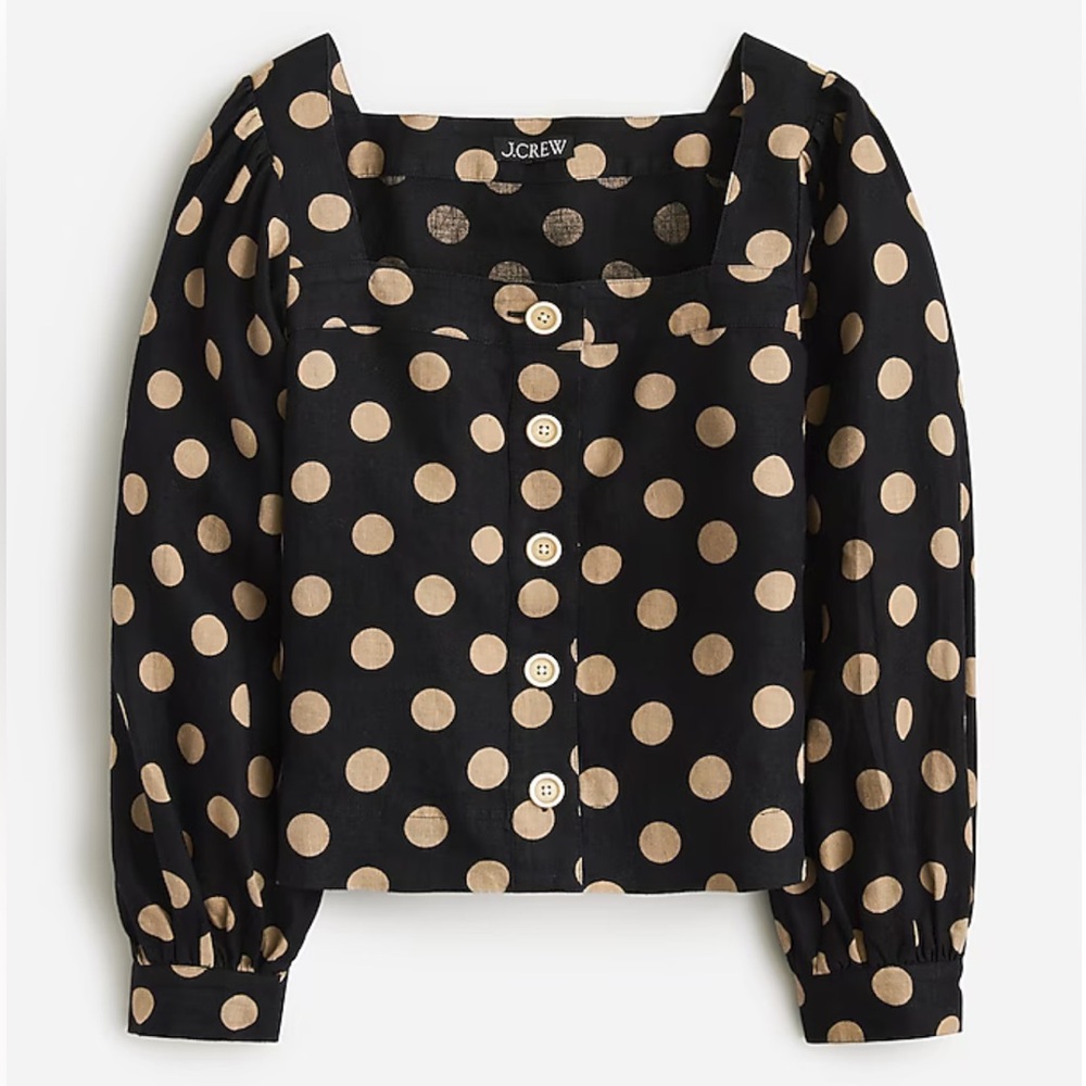 J. Crew Black and Tan Polka Dot Blouse